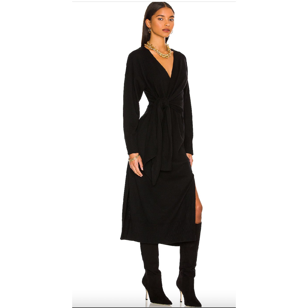 Jonathan Simkhai Skyla Wrap Dress Black Size Large Nwt Wool/Cotton/Cashmere